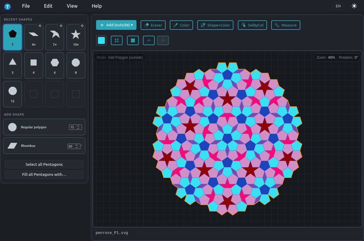 A pentagonal tiling in the editor.