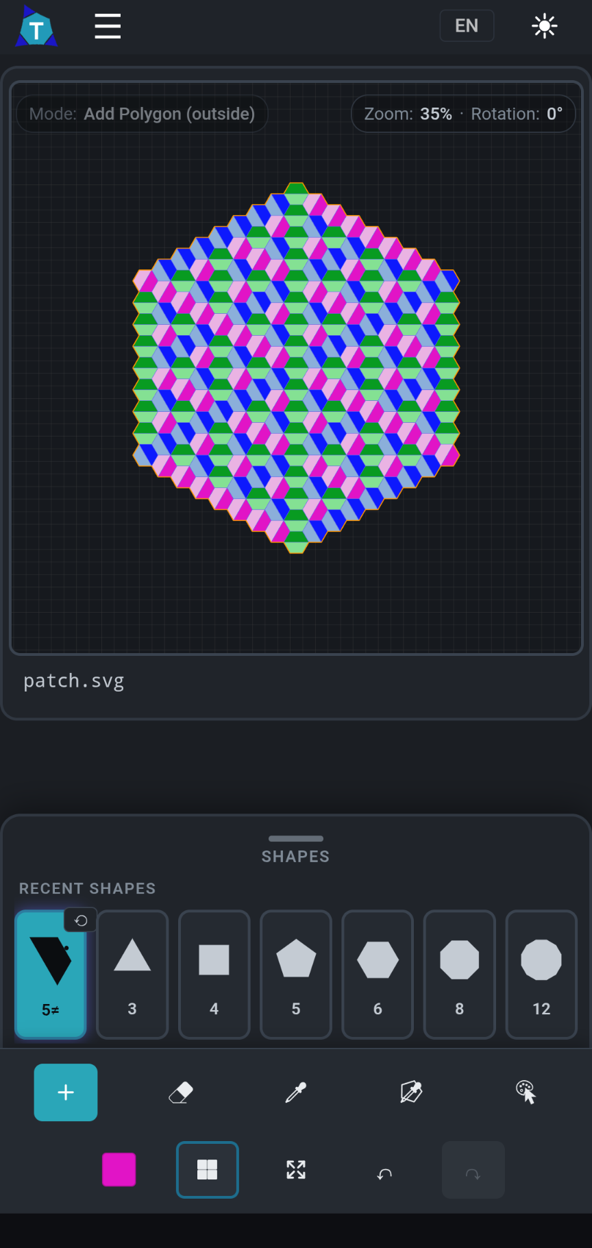 The Tessella editor running on a mobile device, showing a tessellation in progress.